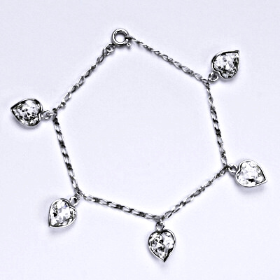Stříbrný náramek se Swarovski čirými krystaly, srdce, R 1396