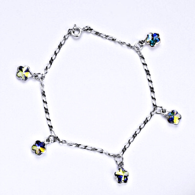 Stříbrný náramek se Swarovski krystaly AB, kytičky, R 1297