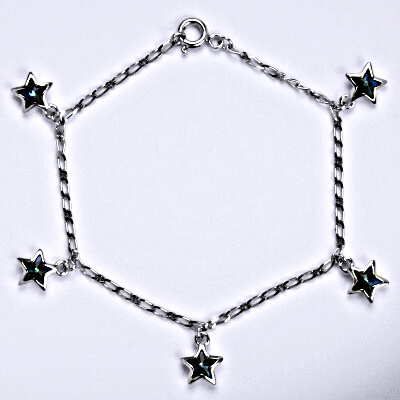 Stříbrný náramek se Swarovski krystaly bermuda blue, hvězda, R 1326
