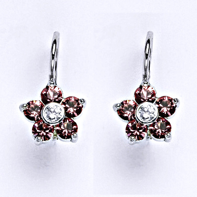Stříbrné náušnice se Swarovski light rose krystaly, NK 1444