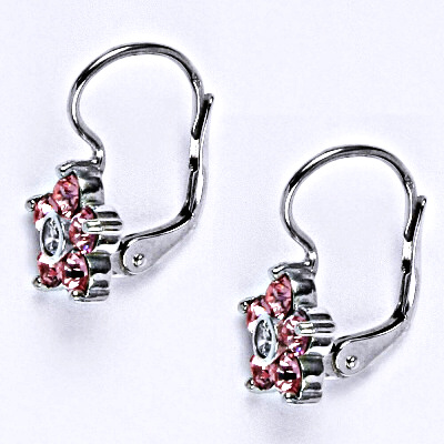 Stříbrné náušnice se Swarovski light rose krystaly, NK 1444