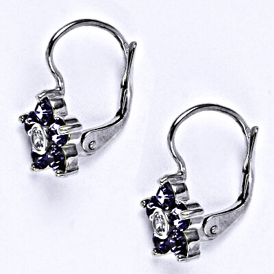 Stříbrné náušnice se Swarovski tanzanite krystaly, NK 1444