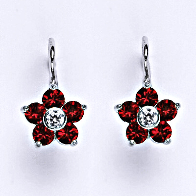 Stříbrné náušnice se Swarovski siam krystaly, NK 1444