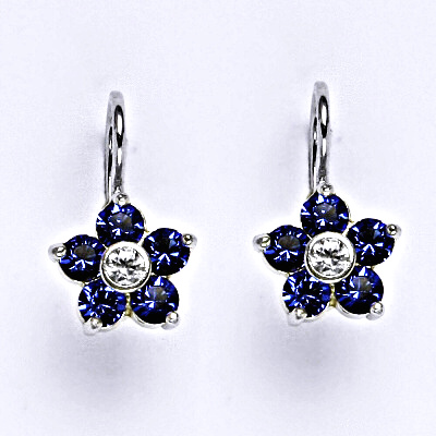Stříbrné náušnice se Swarovski saphire krystaly, NK 1444