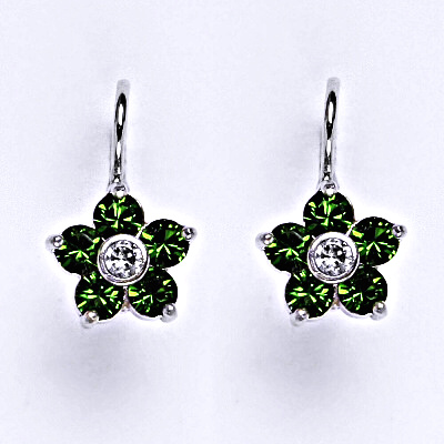 Stříbrné náušnice se Swarovski fern green krystaly, NK 1444