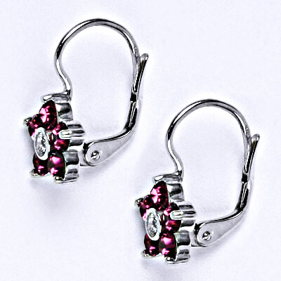 Stříbrné náušnice se Swarovski fuchsie krystaly, NK 1444