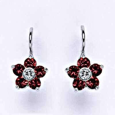 Stříbrné náušnice se Swarovski indian pink krystaly, NK 1444