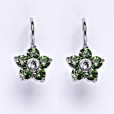 Stříbrné náušnice se Swarovski peridot krystaly, NK 1444