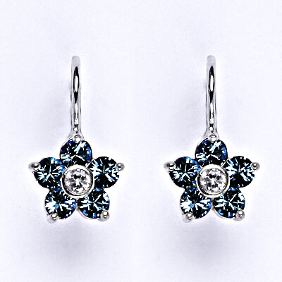 Stříbrné náušnice se Swarovski akvamarine krystaly, NK 1444