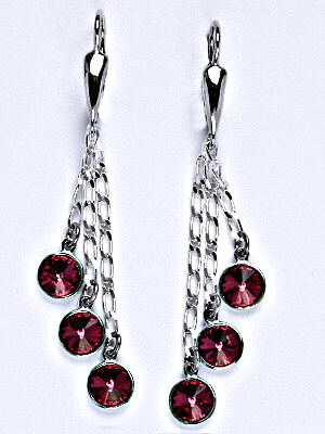 Náušnice stříbrné s krystaly Swarovski fuchsia, kolečka na řetízku, NK 1336/3/20