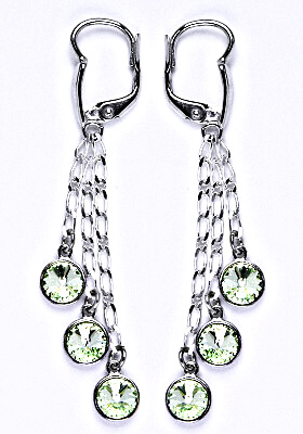 Náušnice stříbrné s krystaly Swarovski chrysolite, kolečka na řetízku, NK 1336/3/20