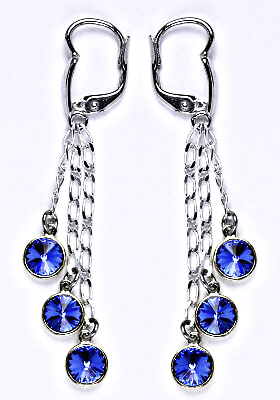 Náušnice stříbrné s krystaly Swarovski saphire, kolečka na řetízku, NK 1336/3/20