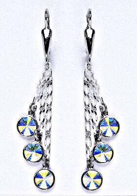 Náušnice stříbrné s krystaly Swarovski AB krystal, kolečka na řetízku, NK 1336/3/20