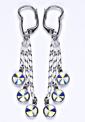 Náušnice stříbrné s krystaly Swarovski AB krystal, kolečka na řetízku, NK 1336/3/20