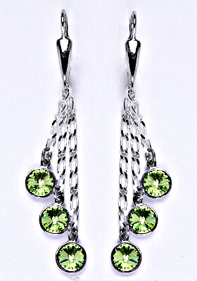 Náušnice stříbrné s krystaly Swarovski peridot, kolečka na řetízku, NK 1336/3/20