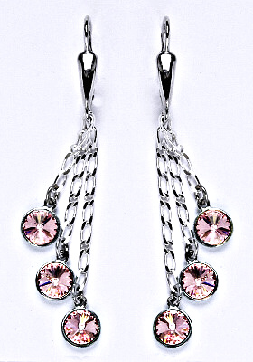 Náušnice stříbrné s krystaly Swarovski light rose, kolečka na řetízku, NK 1336/3/20