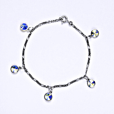 Stříbrný náramek se Swarovski AB krystaly, kolečka, R 1336