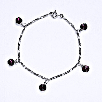 Stříbrný náramek se Swarovski krystaly amethyst, kolečka, R 1336