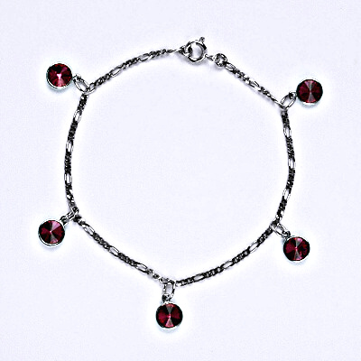 Stříbrný náramek se Swarovski krystaly fuchsia, kolečka, R 1336