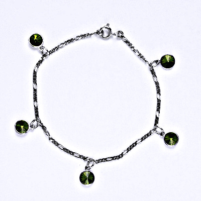 Stříbrný náramek se Swarovski krystaly olivine, kolečka, R 1336