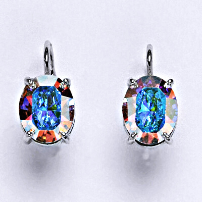 Stříbrné náušnice se Swarovski AB krystalem 10 x 8 mm, NK 1242 Sw