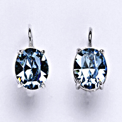 Stříbrné náušnice se Swarovski krystalem akvamarin 10 x 8 mm, NK 1242 Sw