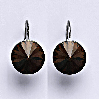Stříbrné náušnice se Swarovski krystaly Rivoli smoked topaz12 mm, NK 1468