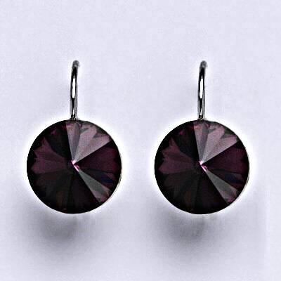 Stříbrné náušnice se Swarovski krystaly Rivoli amethyst 12 mm, NK 1468