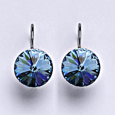 Stříbrné náušnice se Swarovski krystaly Rivoli akvamarín 12 mm, NK 1468