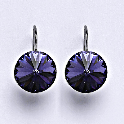 Stříbrné náušnice se Swarovski krystaly Rivoli tanzanit 12 mm, NK 1468