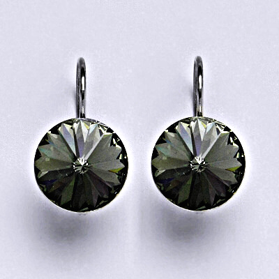 Stříbrné náušnice se Swarovski krystaly Rivoli black diamond 12 mm, NK 1468