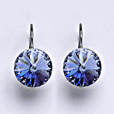 Stříbrné náušnice se Swarovski krystaly Rivoli light sapphire 12 mm, NK 1468