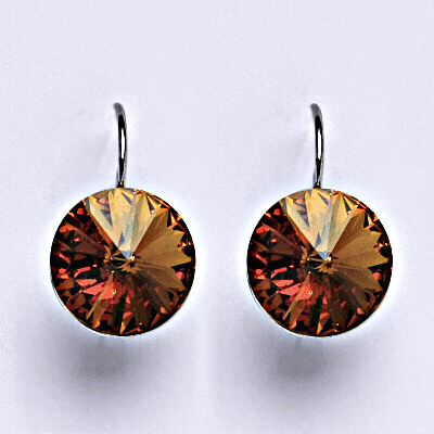 Stříbrné náušnice se Swarovski krystaly Rivoli topaz 12 mm, NK 1468