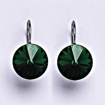 Stříbrné náušnice se Swarovski krystaly Rivoli emerald12 mm, NK 1468