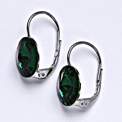 Stříbrné náušnice se Swarovski krystaly Rivoli emerald12 mm, NK 1468