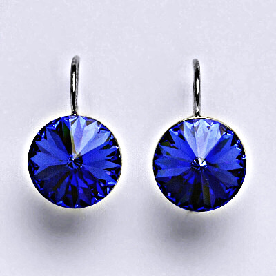 Stříbrné náušnice se Swarovski krystaly Rivoli sapphire 12 mm, NK 1468