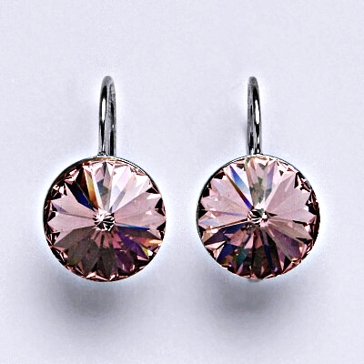 Stříbrné náušnice se Swarovski krystaly Rivoli light rose 12 mm, NK 1468