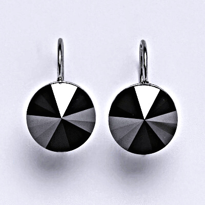 Stříbrné náušnice se Swarovski krystaly Rivoli hematite 12 mm, NK 1468