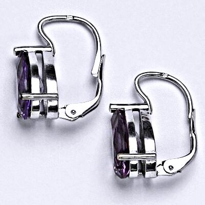 Stříbrné náušnice s přírodním ametystem slza 12 x 8 mm, NK 1360