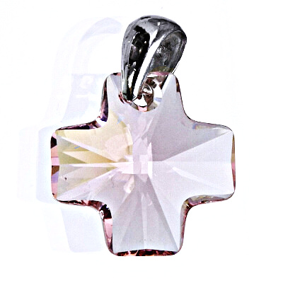 Stříbrný přívěsek se Swarovski krystalem rose, kříž 20 mm P 1302