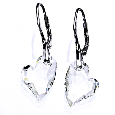Stříbrné náušnice se Swarovski čirými krystaly, srdce 17 mm, NK 1295