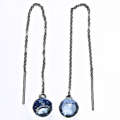 1 Stříbrné řetízkové protahovací náušnice se Swarovski krystalem akvamarin, NŘ 1311