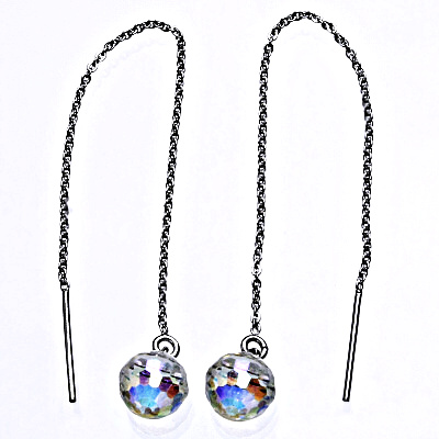 Stříbrné řetízkové protahovací náušnice se Swarovski AB krystalem, NŘ 1311