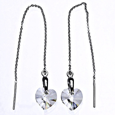 Stříbrné řetízkové protahovací náušnice se Swarovski čirým krystalem,srdce,NŘ 1313