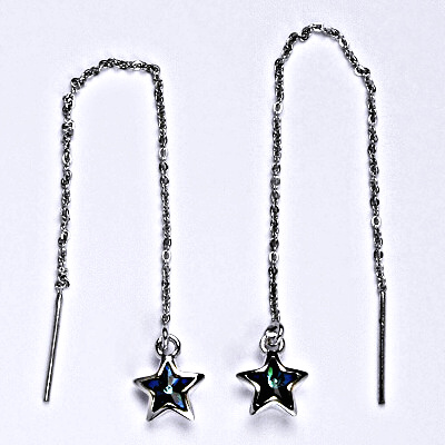 Stříbrné řetízkové protahovací náušnice se Swarovski krystalem bermuda blue, NŘ 1326