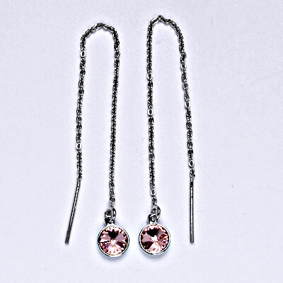 Stříbrné řetízkové protahovací náušnice se Swarovski krystalem light rose, NŘ 1336