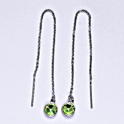 Stříbrné řetízkové protahovací náušnice se Swarovski krystalem peridot, NŘ 1336