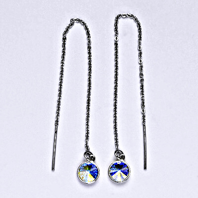 Stříbrné řetízkové protahovací náušnice se Swarovski AB krystalem, NŘ 1336