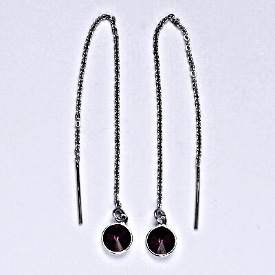 Stříbrné řetízkové protahovací náušnice se Swarovski krystalem ametyst, NŘ 1336