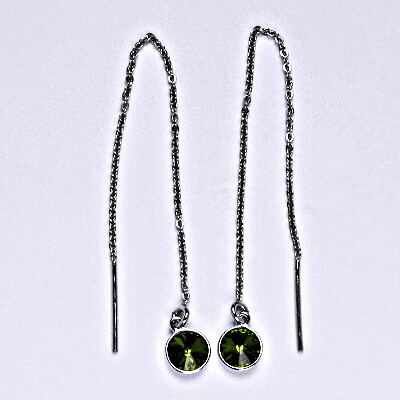 Stříbrné řetízkové protahovací náušnice se Swarovski krystalem olivine, NŘ 1336